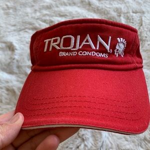VINTAGE Trojan Brand Hat Red Visor Strap Back 90s‎